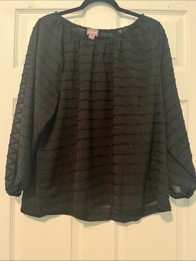 Chico's Black Sheer Stripe Glitter Blouse